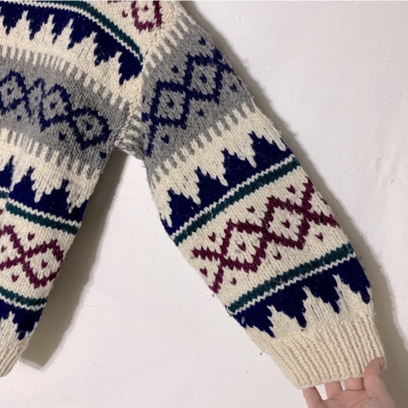 Sheep Landia Jacquard Crew Neck Wool Knit Sweater L - Picture 13 of 15